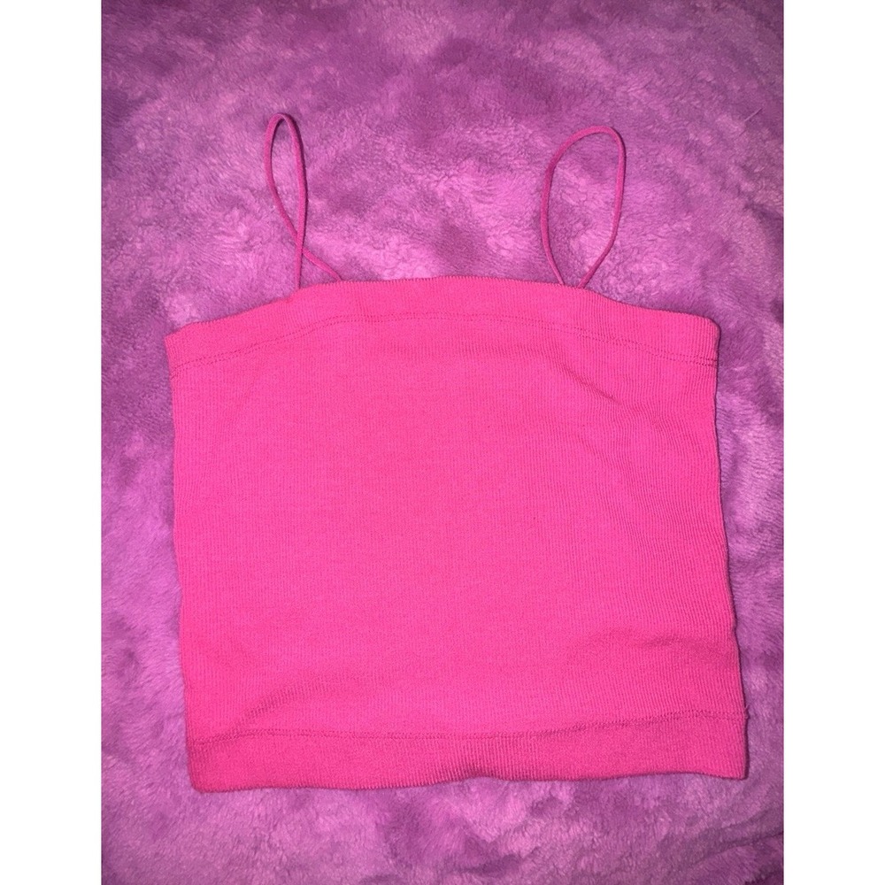 American Eagle Outfitters Cami Cropped Tank Top Spaghetti Straps Hot Pink Small